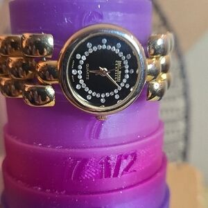 Joan Rivers Gold and Black Crystal-Accented Watch